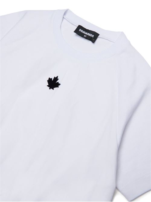 T-shirt bambina Dsquared2 bianca con logo e dettaglio fondo elastico Dsquared Kids | DQ3450D0AJ1DQ100